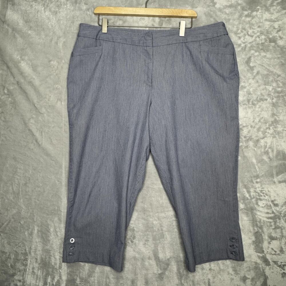 Roz & Ali Capri Pants Womens 18 Blue Flat Front Pockets Button Cuff Stretch Crop